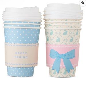New! Bunnies and Polka Dots 8 ct Disposable Paper Cups with Lids, 14 oz, Easter